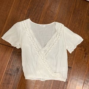Sage The Label White flowy top with lace trimming